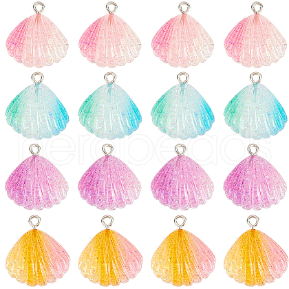 SUNNYCLUE 32Pcs 4 Colors Gradient Color Transparent Resin Pendants RESI-SC0003-31-1