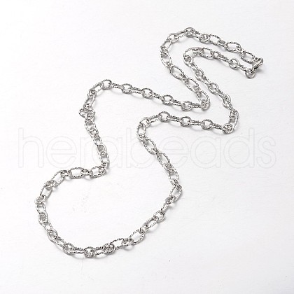 Tarnish Resistant Unisex 304 Stainless Steel Textured Cable Chain Necklaces STAS-L127-01P-1