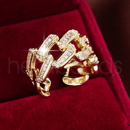 Brass Micro Pave Cubic Zirconia Open Cuff Rings FS-WG511CD-01-1