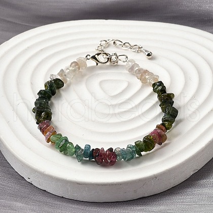 Natural Tourmaline Chip Beaded Bracelets for Women BJEW-M110-02-1