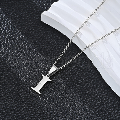201 Stainless Steel Crystal Rhinestone Initial Pendant Necklaces FS-WG28760-15-1