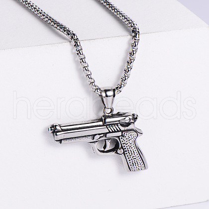 Punk Hip-hop Stainless Steel Pistol Shaped Pendant Necklaces for Men SS2788-1-1