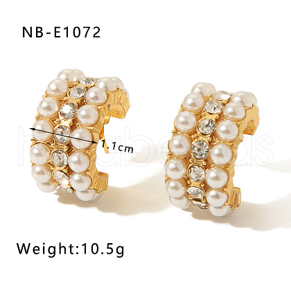 C-Shaped 304 Stainless Steel Plastic Imitation Pearl Stud Earrings FS-WG0BD3D-06-1