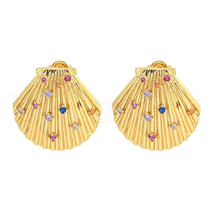 Rack Plating Brass Micro Pave Cubic Zirconia Stud Earring EJEW-C102-35G-02-1
