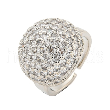 Real Platinum Plated Brass Micro Pave Clear Cubic Zirconia Cuff Rings RJEW-L113-017P-03-1