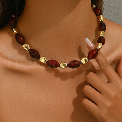 Alloy & Plastic Oval Beaded Necklaces FS-WGC8956-05-1