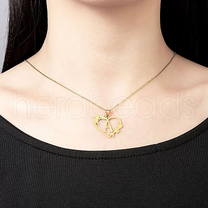 201 Stainless Steel Flower Heart Initial Pendant Necklaces for Women FS-WG08285-20-1