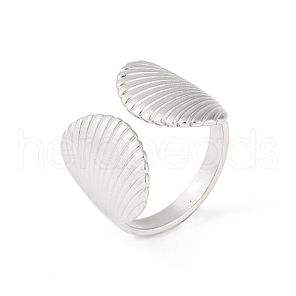 304 Stainless Steel Shell Shape Open Cuff Rings RJEW-S418-01P-1