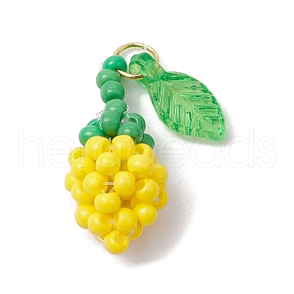 Glass Seed Beaded Rose Pendants PALLOY-MZ00627-01-1