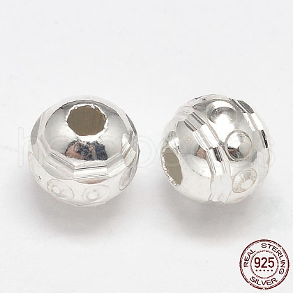 Fancy Cut 925 Sterling Silver Round Beads STER-F012-13-1