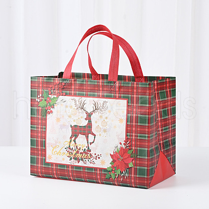 Christmas Theme Tartan Non-woven Fabric Gift Tote Bags with Handle ABAG-G017-01C-1
