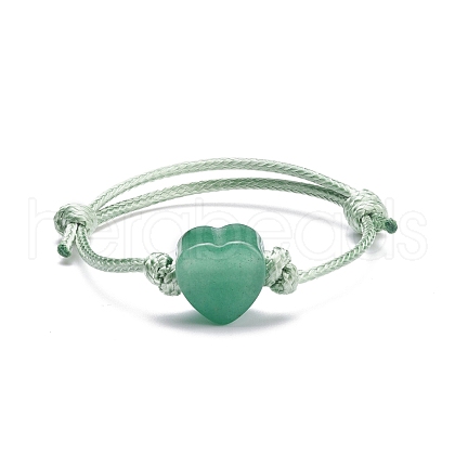 Natural Green Aventurine Heart Braided Cord Bracelet BJEW-JB07685-03-1