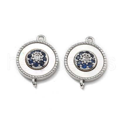 Brass Micro Pave Blue Cubic Zirconia and Shell Connector Pendants KK-B129-17P-1