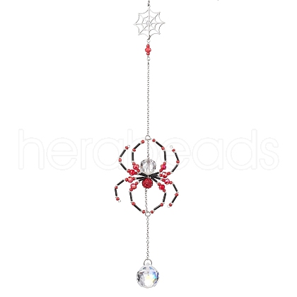 Spider Glass Beaded Hanging Ornaments HJEW-TA00172-02-1