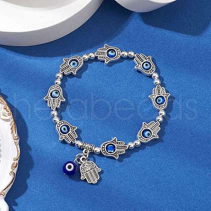 Alloy Hamsa Hand with Evil Eye Link Charm Bracelets for Women Men BJEW-JB11468-1