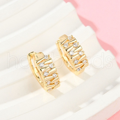 Brass Clear Cubic Zirconia Hoop Earrings EJEW-Q016-05G-1