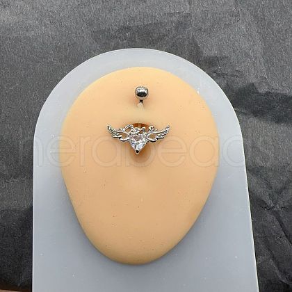 Heart with Wings Brass Crystal Rhinestone Curved Barbell Belly Rings FS-WG4497F-01-1