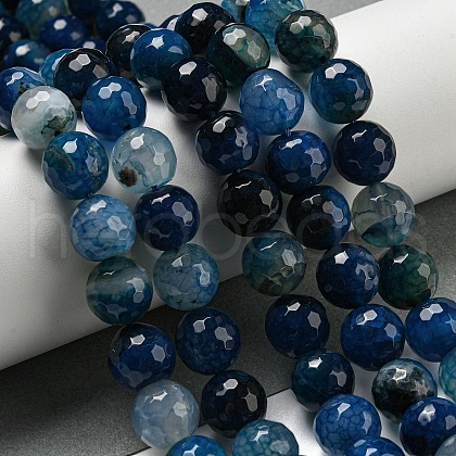 Faceted Natural Dragon Veins Agate Beads Strands G-F447-12mm-L06-1