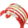 5Pcs 5 Style Glass & Brass Beaded Stretch Bracelets Set BJEW-TA00298-3