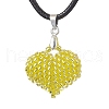 3D Heart Glass Seed Beads Pendant Necklaces NJEW-MZ00046-04-1