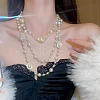 Wrap Style Oval Alloy & Plastic Imitation Pearl Round Beads Link Chain Long Necklaces for Women FS-WGD2267-04-1