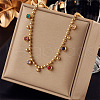 316 Surgical Stainless Steel Pave Colorful Cubic Zirconia Ball Chain Flat Round Tassel Necklaces FS-WGDEC77-01-1