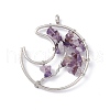 Moon Natural Amethyst Copper Wire Wrapped Chip Big Pendants G-E195-05P-2