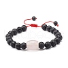 Natural Morganite & Rose Quartz & Lava Rock Braided Bead Bracelets Set for Girl Women BJEW-JB06972-02-2
