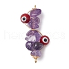 5Pcs 5 Styles Natural Red Aventurine & Natural Green Aventurine & Natural Red Jasper & Natural Amethyst & Glass Chip Copper Wire Wrapped Handmade Lampwork Red Evil Eye Connector Charms PALLOY-JF02977-01-3