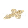 Brass Micro Pave Clear Cubic Zirconia Hollow Cross Connector Charms KK-C104-16G-2