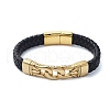 Men's Braided Black PU Leather Cord Bracelets BJEW-K243-50G-1