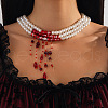 Retro Gothic Acrylic and Imitation Pearl Bloody Round Beaded Milti-strand Choker Necklaces for Women FS-WGACA63-06-1