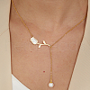 Elegant Stainless Steel Tulip Flower Link Chain Imitation Pearl Tassel Necklaces for Women's Daily Wear TI9112-1-1
