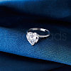 Rhodium Plated 925 Sterling Silver Cubic Zirconia Heart Finger Ring for Women RJEW-L124-004P-5