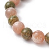 Natural Unakite & Multi-Moonstone Round Beaded Stretch Bracelets for Men Women BJEW-JB11951-01-4