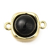 Brass Pave Black Glass Square Links Connector Charms KK-K388-20G-1