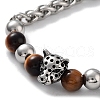 Leopard Head Natural Mixed Gemstone Beaded Bracelets with 201 Stainless Steel Lobster Claw Clasps BJEW-Q334-12-3