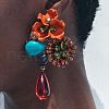 Flower with Teardrop Alloy Rhinestone Dangle Stud Earrings FS-WG594B6-01-2