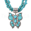 Alloy Pave Synthetic Turquoise Butterfly Pendant Chip Beaded Double Layer Necklaces for Women FS-WGD61BF-01-5