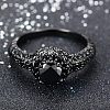 Flat Round Brass Jet Rhinestone Finger Rings FS-WG232E0-05-2