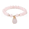 Natural Rose Quartz Stretch Bracelets with Teardrop Charms for Women BJEW-JB10110-04-1