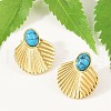 Fan 304 Stainless Steel Synthetic Turquoise Stud Earrings for Women EJEW-U046-17A-G-3