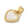 Brass Pave Natural White Shell Heart Charms KK-P308-04G-2