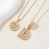 2Pcs 2 Styles Brass Pave Clear Cubic Zirconia Initial Pendant Necklace Sets FS-WGBC393-04-1