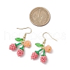 Flower with Cherry 304 Stainless Steel Glass Seed Beads Dangle Earrings EJEW-MZ00419-02-3