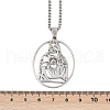 304 Stainless Steel Oval with Hollow Juses Pendant Necklaces NJEW-K283-05P-3