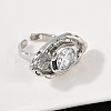 Brass Pave Cubic Zirconia Adjustable Open Cuff Rings for Women RJEW-R032-01P-3