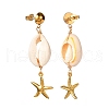 Natural Shell with Starfish Charm Dangle Stud Earrings for Girl Women EJEW-JE04663-3