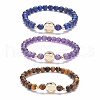Round Faceted Natural Mixed Stone Beads Stretch Bracelets Set BJEW-JB07082-1