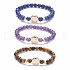 Faceted Round Natural Tiger Eye & Lapis Lazuli & Amethyst Beads Stretch Bracelets Set BJEW-JB07082-1
